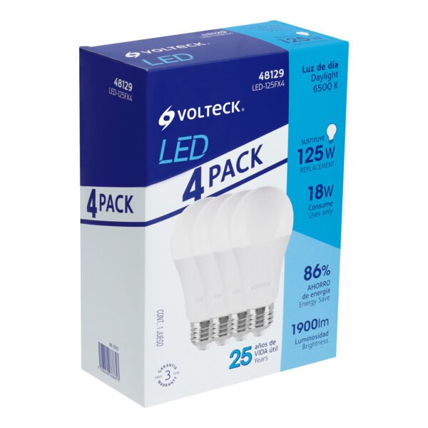 Pack de 4 lámparas LED A19 18 W (equiv. 125 W) luz de día 48129