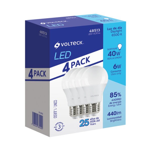 Pack de 4 lámparas LED A19 6 W (equiv. 40 W) luz de día 48513