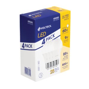Pack de 4 lámparas LED A19 9 W (equiv. 60 W) luz cálida 48085