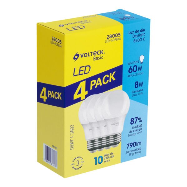 Pack de 4 lámparas LED A19 8 W (equiv. 60 W) luz de día 28005