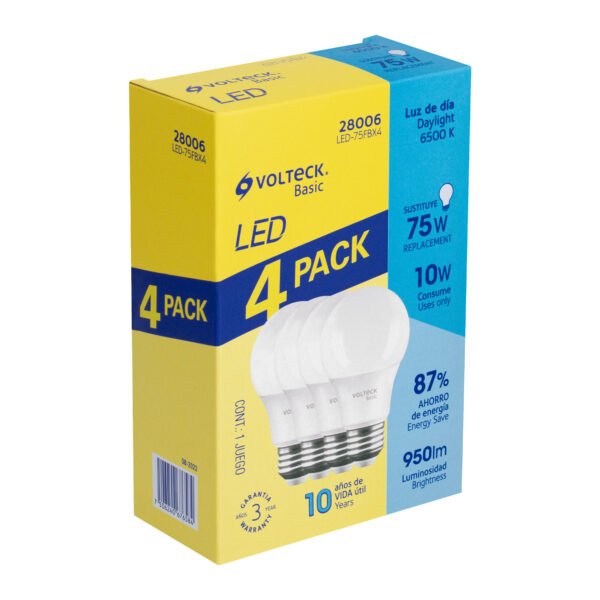 Pack de 4 lámparas LED A19 10 W (equiv. 75 W) luz de día 28006