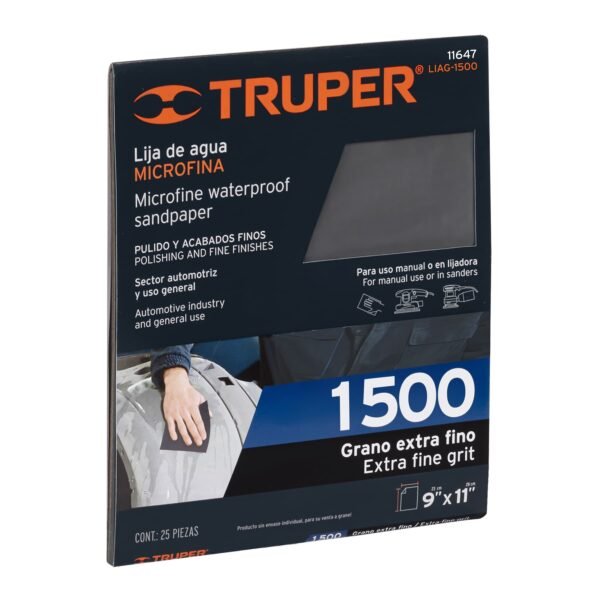 Lija de agua grano 1500 microfina carburo de silicio Truper 11647