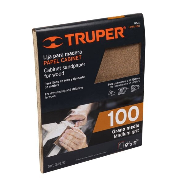 Lija para madera papel cabinet grano 100 Truper 11611