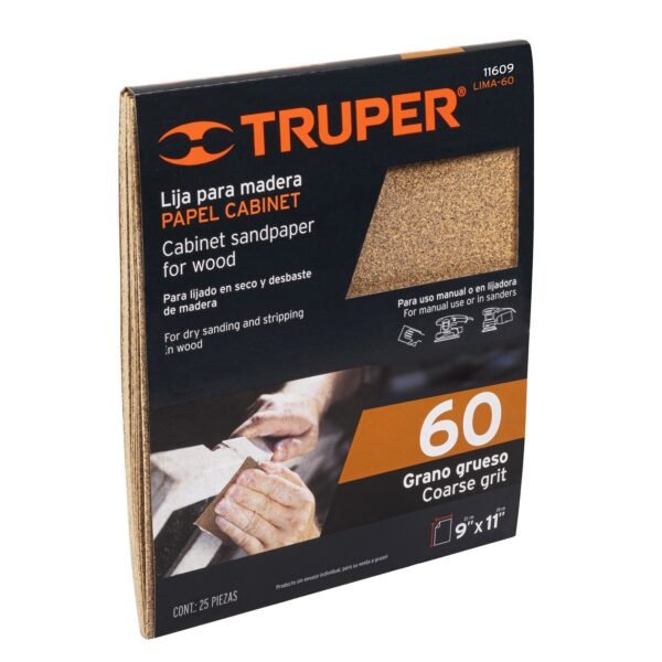 Lija para madera papel cabinet grano 60 Truper 11609
