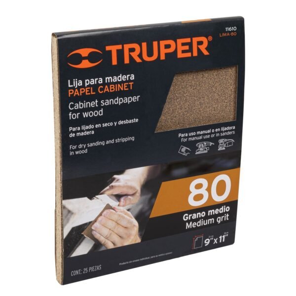 Lija para madera papel cabinet grano 80 Truper 11610