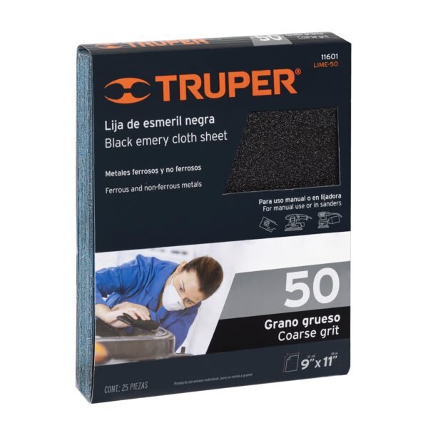 Lija de esmeril negra grano 50 de óxido de aluminio Truper 11601