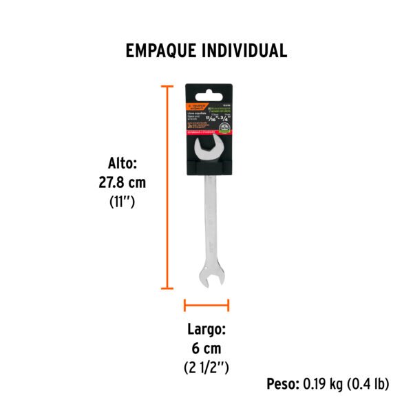 Llave espaÃ±ola 11/16 x 3/4 x 220 mm de largo Expert 15696
