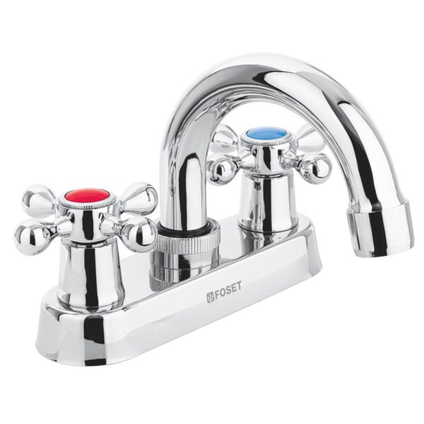 Mezcladora 4 para lavabo cuello curvo manerales cruceta 47681