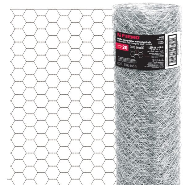 Rollo malla hexagonal cal.20 1.5x 45m abertura 50mm 15kg 44662
