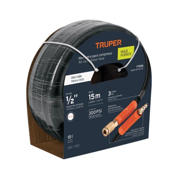 Manguera para compresor de hule 15m x 1/2 Truper 17086