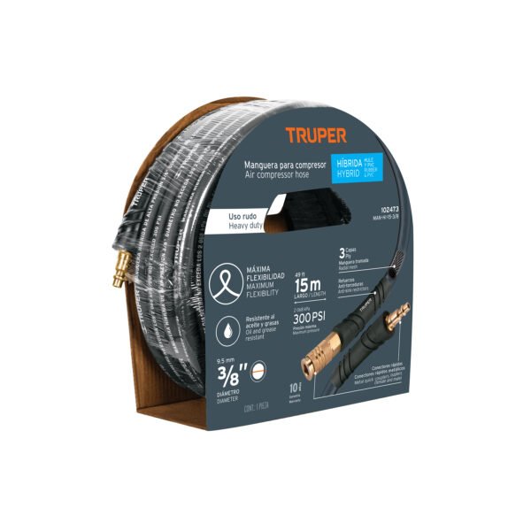 Manguera para compresor híbrida 15m x 3/8 Truper 102473