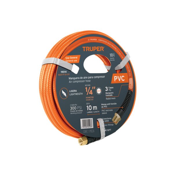 Manguera para compresor de PVC 10m x 1/4 Truper 19014