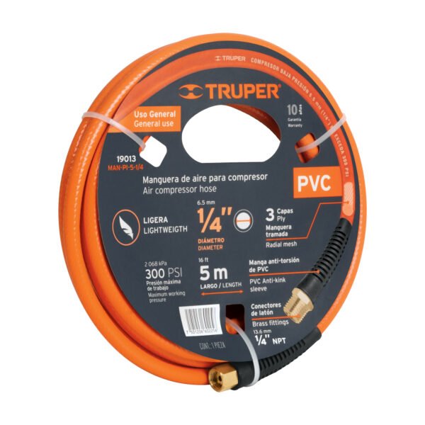 Manguera para compresor de PVC 5m x 1/4 Truper 19013