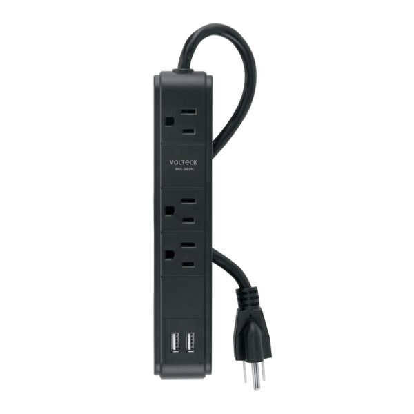 Multicontacto 3 entradas 2 ptos USB sup de picos 300 J negro 49534