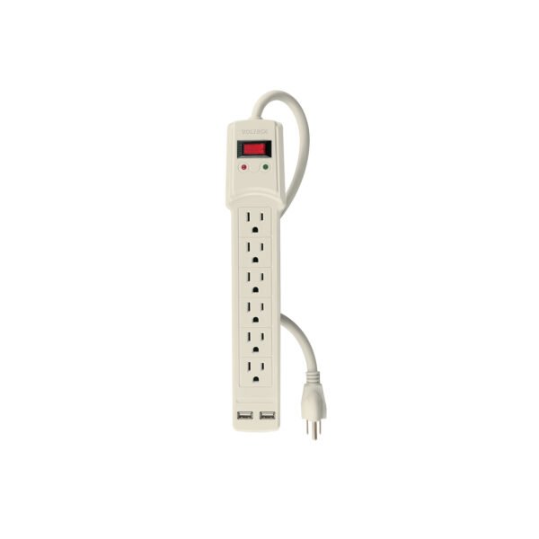 Multicontacto 14 AWG 6 entradas 2 ptos. USB sup. 150J marfil 46329