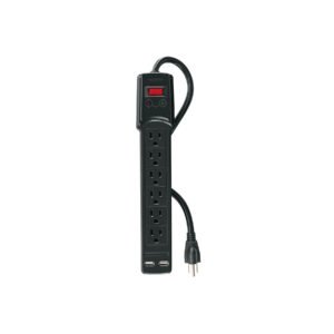 MUL-615UN.jpg Multicontacto 14 AWG 6 entradas 2 ptos. USB sup. 150J negro 46328