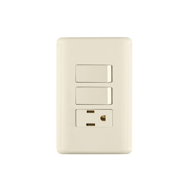 Placa armada 2 interruptores y contacto marfil Basic 26635