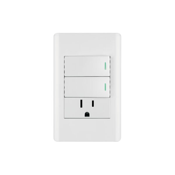 Placa armada blanca 2 interruptores y contacto 1 módLisboa 47967