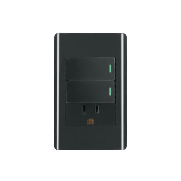 Placa armada negra 2 interruptores y contacto 1 módLisboa 47900