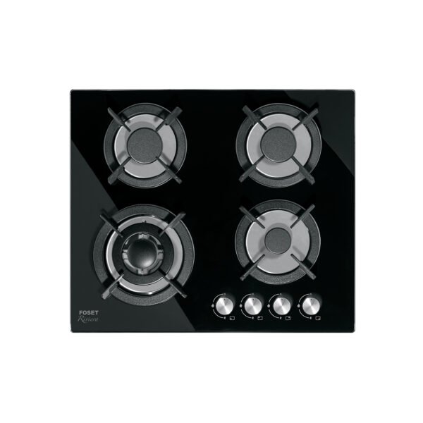 Parrilla gas empotrable 60cm 4 quem vidrio negro Riviera 48408