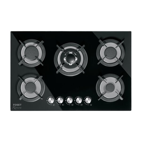 Parrilla gas empotrable 75cm 5 quem vidrio negro Riviera 48409