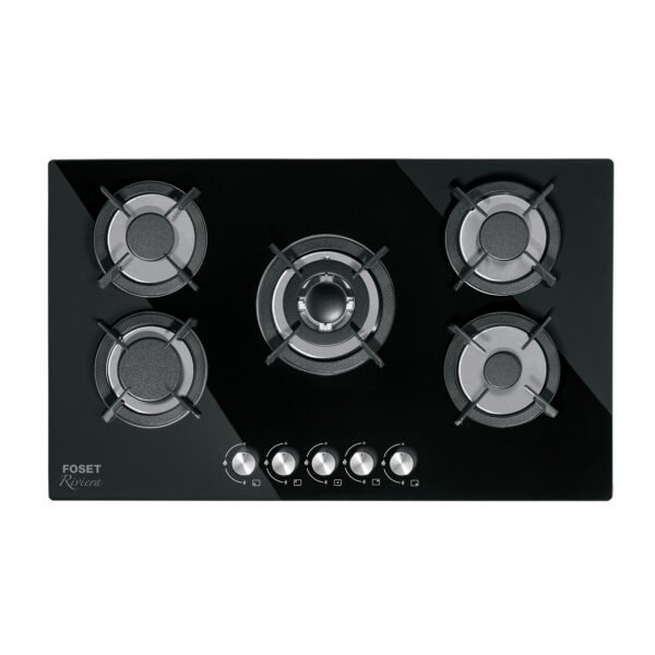 Parrilla gas empotrable 90cm 5 quem vidrio negro Riviera 46248