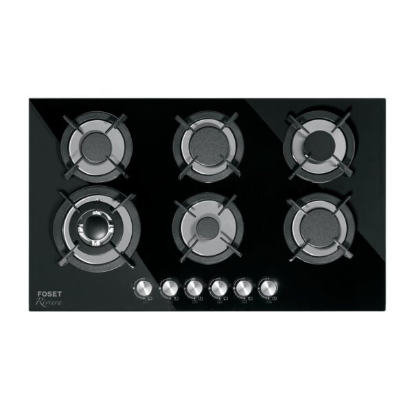 Parrilla gas empotrable 90cm 6 quem vidrio negro Riviera 46247