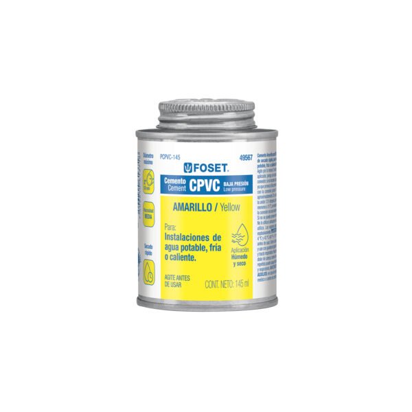 Cemento p/CPVC amarillo toda presión lata 145ml FOSET 49567