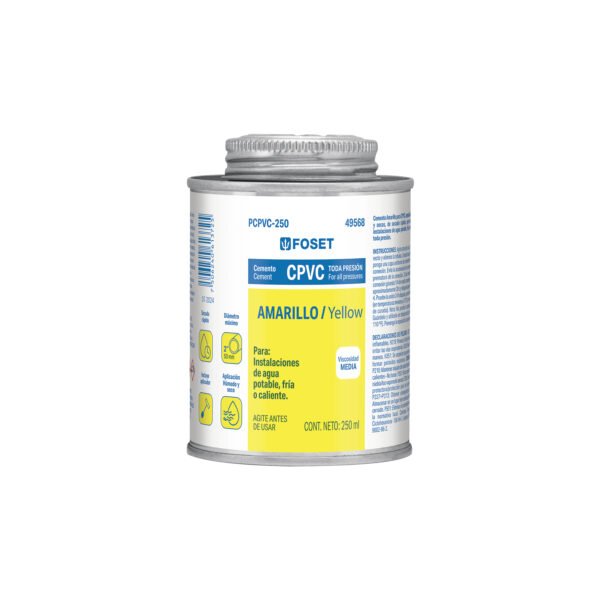 Cemento p/CPVC amarillo toda presión lata 250ml FOSET 49568