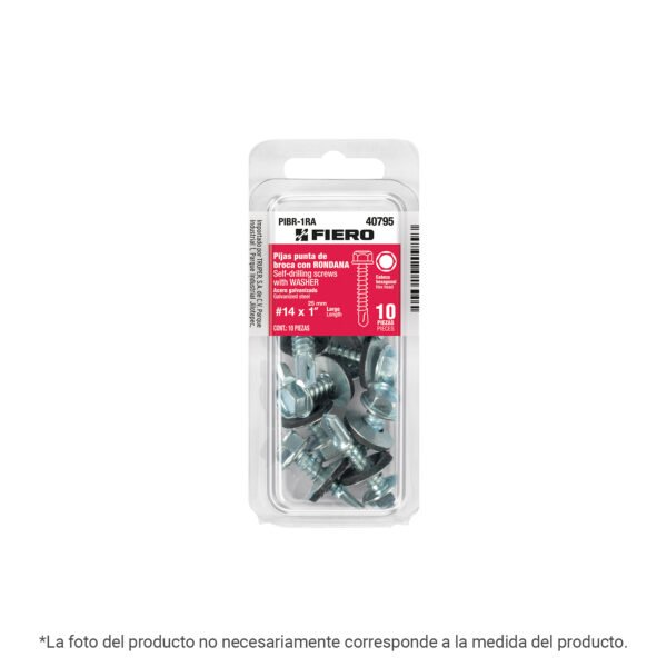 Blíster con 8 pijas 1-1/4 hexagonal punta broca con rondana 40796
