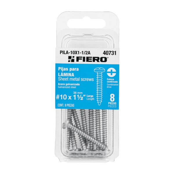 Blíster con 8 pijas para lámina #10 x 1-1/2 Fiero 40731