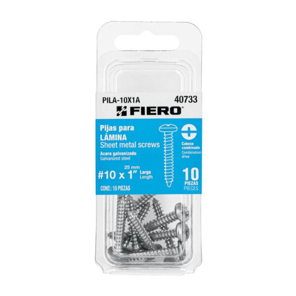 Blíster con 10 pijas para lámina #10 x 1 Fiero 40733