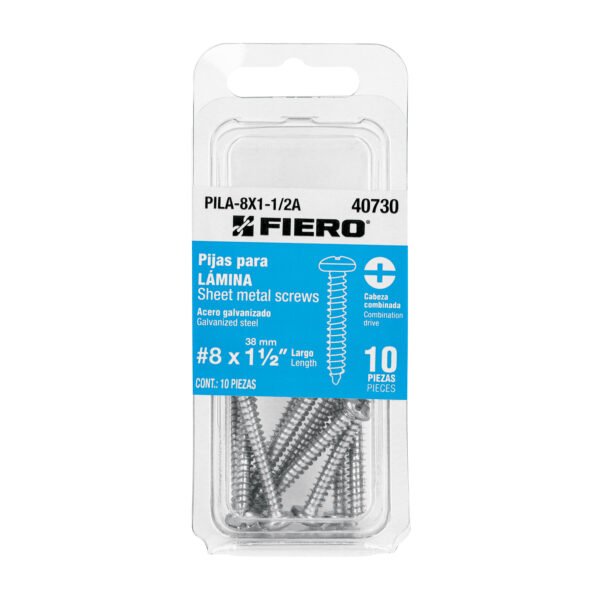 Blíster con 10 pijas para lámina #8 x 1-1/2 Fiero 40730