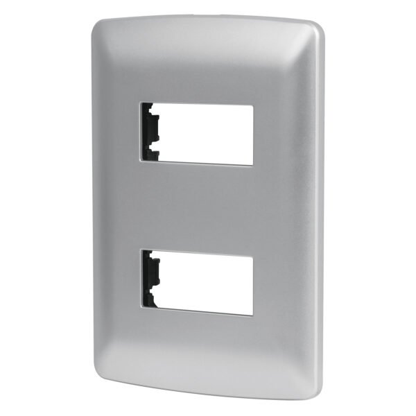 Placa 2 módulos de ABS línea italiana color plata Volteck 46398