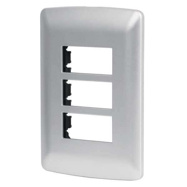 Placa 3 módulos de ABS línea italiana color plata Volteck 46399
