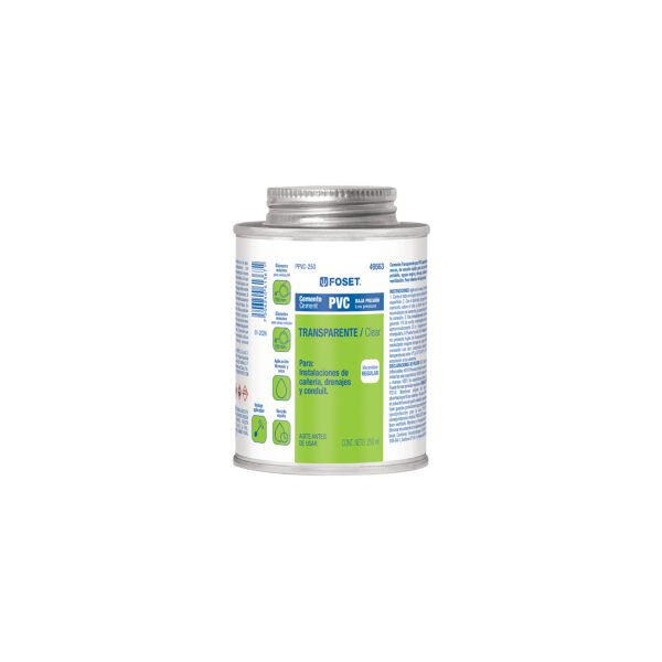 Cemento p/PVC transparente baja presión lata 250ml FOSET 49563