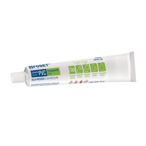 Cemento p/PVC transparente baja presión tubo 50ml FOSET 49560