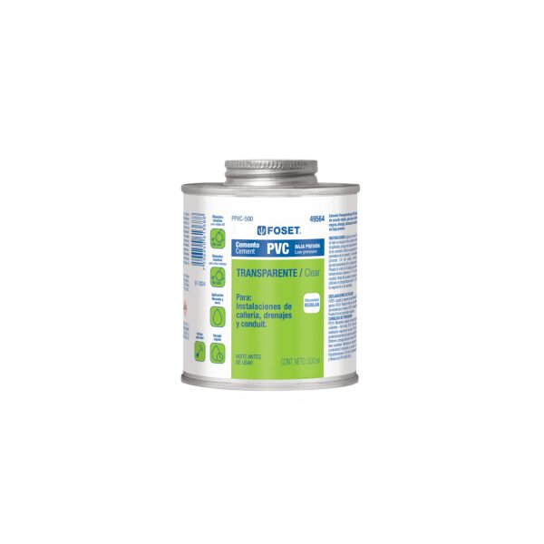 Cemento p/PVC transparente baja presión lata 500ml FOSET 49564