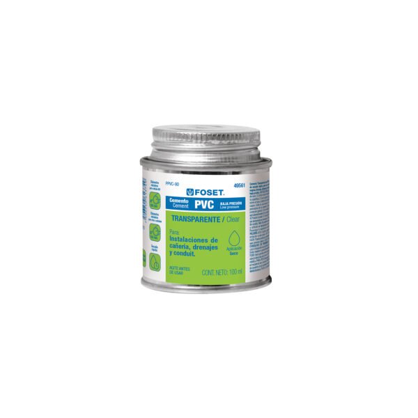 Cemento p/PVC transparente baja presión lata 90ml FOSET 49561