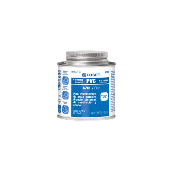 Cemento p/PVC azul alta presión lata 145ml FOSET 42025