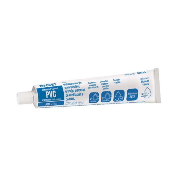 Cemento p/PVC azul alta presión tubo 50ml FOSET 42023