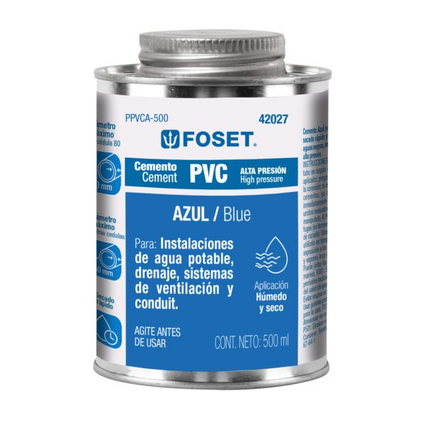 Cemento p/PVC azul alta presión lata 500ml FOSET 42027