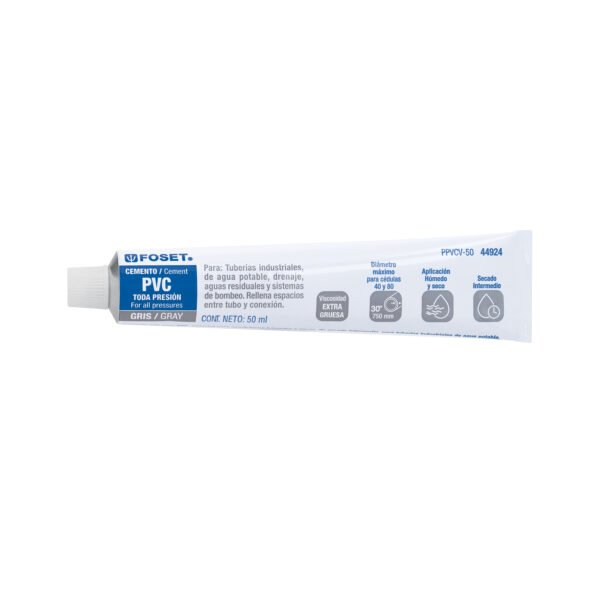 Cemento p/PVC gris máxima viscosidad tubo 50ml FOSET 44924