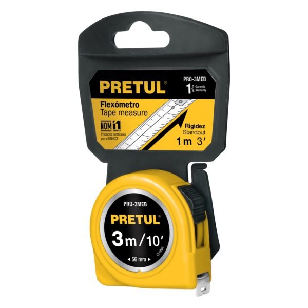 Flexómetro amarillo 3 m cinta 13 mm en tarjeta PRETUL 21605