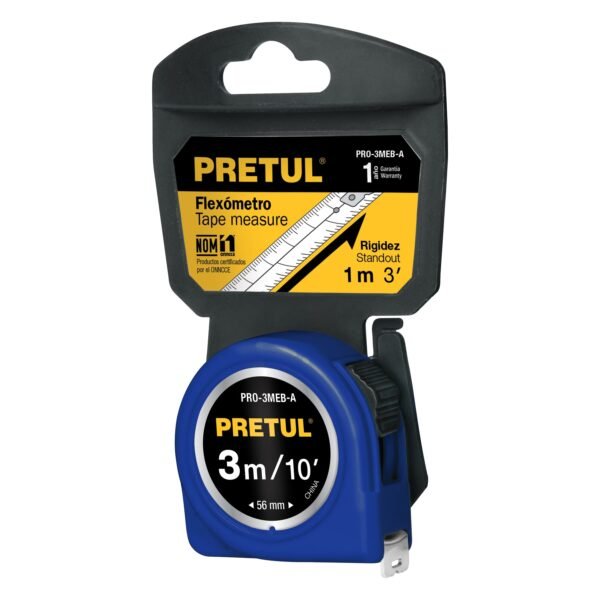 Flexómetro azul 3 m cinta 13 mm en tarjeta PRETUL 21609