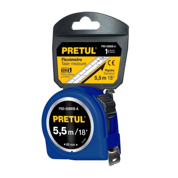 Flexómetro azul 5.5 m cinta 25 mm en tarjeta PRETUL 28023