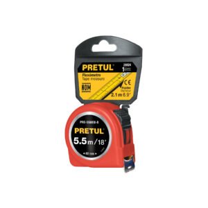 Flexómetro rojo 5.5 m cinta 25 mm en tarjeta PRETUL 28024