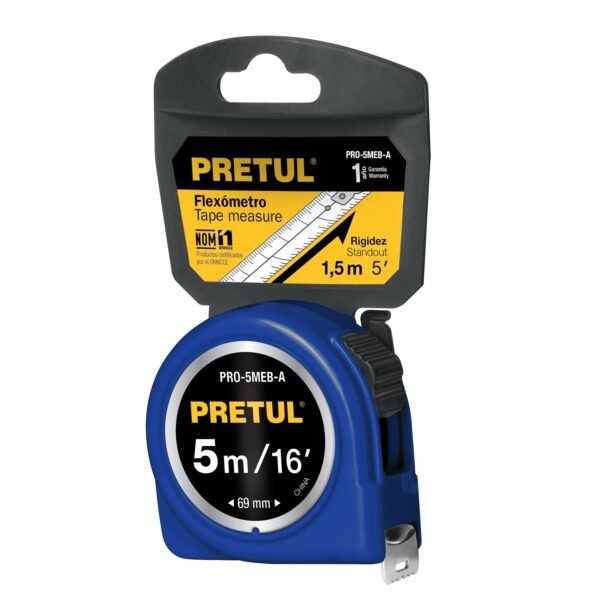 Flexómetro azul 5 m cinta 19 mm en tarjeta PRETUL 21610