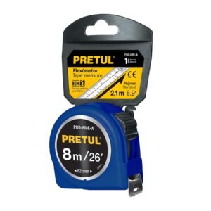 Flexómetro azul 8 m cinta 25 mm en tarjeta PRETUL 29998