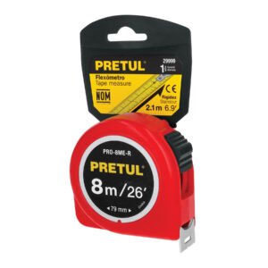 Flexómetro rojo 8 m cinta 25 mm en tarjeta PRETUL 29999
